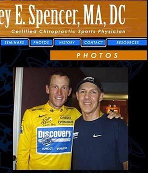 A screen shot from Jeffrey Spencer's Web site shows the chiropractor with cycling superstar Lance Armstrong.