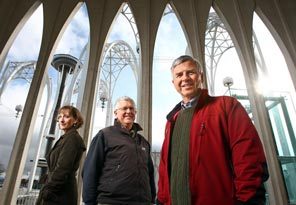 Former Laurelhurst Elementary School classmates Chris Rich, left, Tom Greene, center, and Bruce Williams were among eight from their third-grade class who reunited at Seattle Center recently to revisit their childhood predictions and to make some more. 