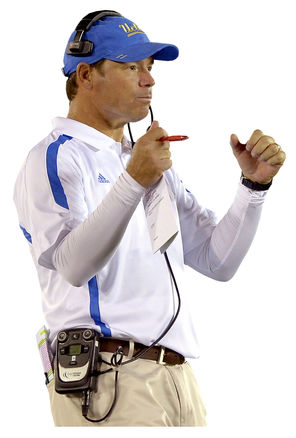 UCLA head coach Jim Mora gestures during the second half of their NCAA college football game against Houston, Saturday, Sept. 15, 2012, in Pasadena, Calif. (AP Photo/Mark J. Terrill) PRB113 -- STF