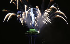 The Space Needle set off celebratory fireworks after the Seahawks won their first Super Bowl over the Denver Broncos at MetLife Stadium in New Jersey. 