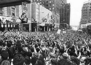 Thousands of jubilant fans crowd University Street in downtown Seattle on   June 4,   1979 to celebrate the Sonics first and only NBA title. 