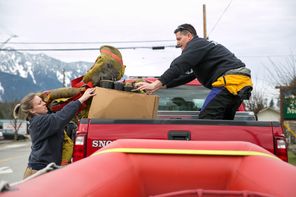 Rescue workers at the Darrington fire station pack up and get ready to head out to the slide area near Oso, Snohomish County.