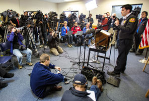 Fire Chief Travis Hots of Arlington Rural Fire & Rescue addresses the media in Arlington on Thursday. <br/>