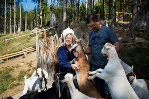 Jeff and Jan McClelland, both volunteer firefighters at the Fire District 24, tend to goats on their farm, west of Darrington. The couple worked to rescue people and recover bodies in the weeks after the slide, and forged close ties with the brothers of Steven Hadaway, who was killed. The brothers call the couple regularly to express their love and gratitude.