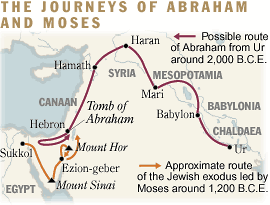 Map: The journeys of Abraham and Moses